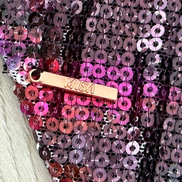 Misa Los Angeles  Nova One-Shoulder Sequin Minidress - Large Fuchsia Ikat $370 - Picture 8 of 11